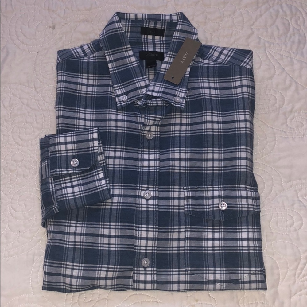 J. Crew Blue & White Plaid Button Down Shirt ✨New✨
